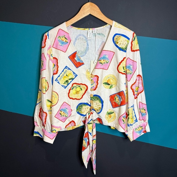 Joie Cream and Pink Tie Front Blouse size Medium - Picture 1 of 13